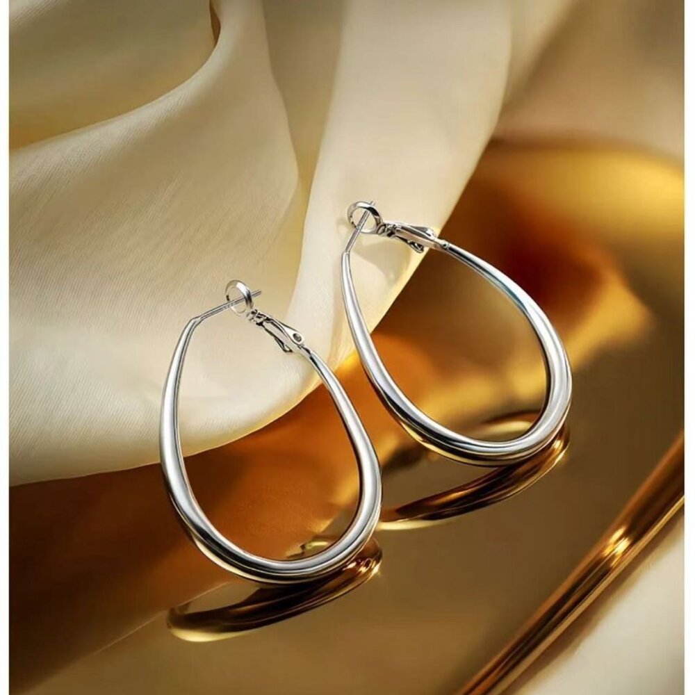 925 Sterling Silver Smooth Circle 5cm Hoop Earrings Lady Gift Charm Wedding